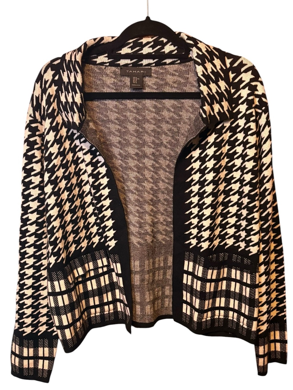 Tahari Houndstooth Plaid Open Front Cardigan Sweater XL - Picture 6 of 6